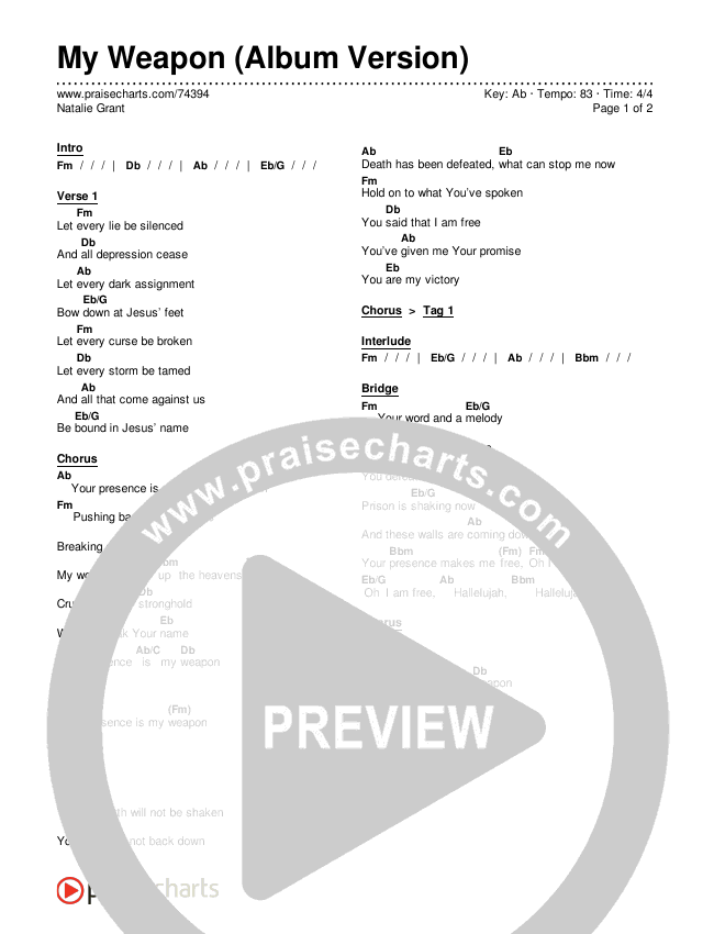 My Weapon Chords & Lyrics (Natalie Grant)