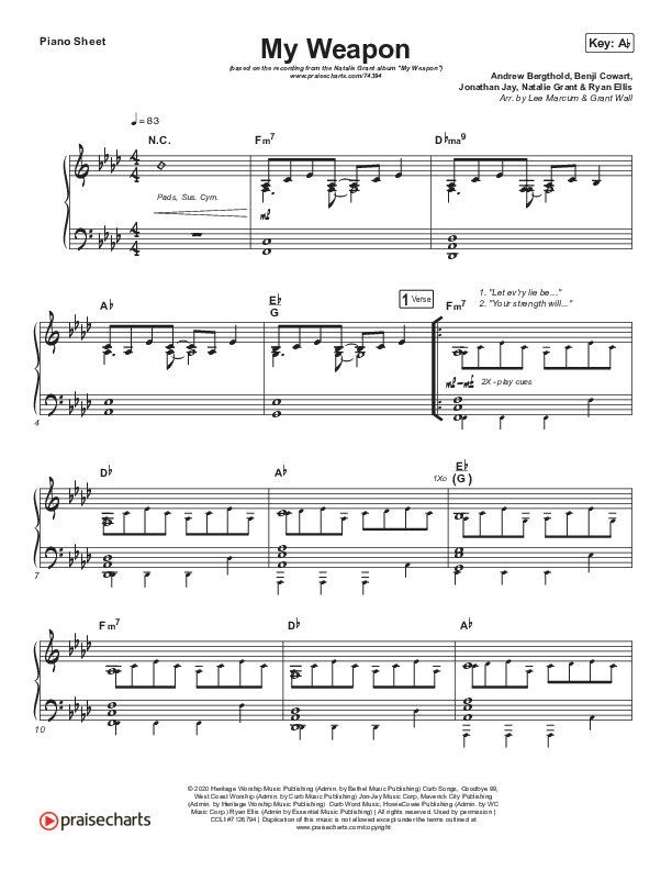 My Weapon Piano Sheet (Natalie Grant)