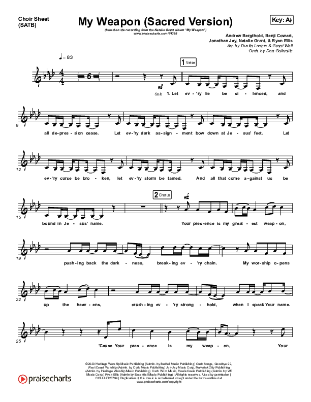 My Weapon (Sacred) Choir Sheet (SATB) (Natalie Grant)