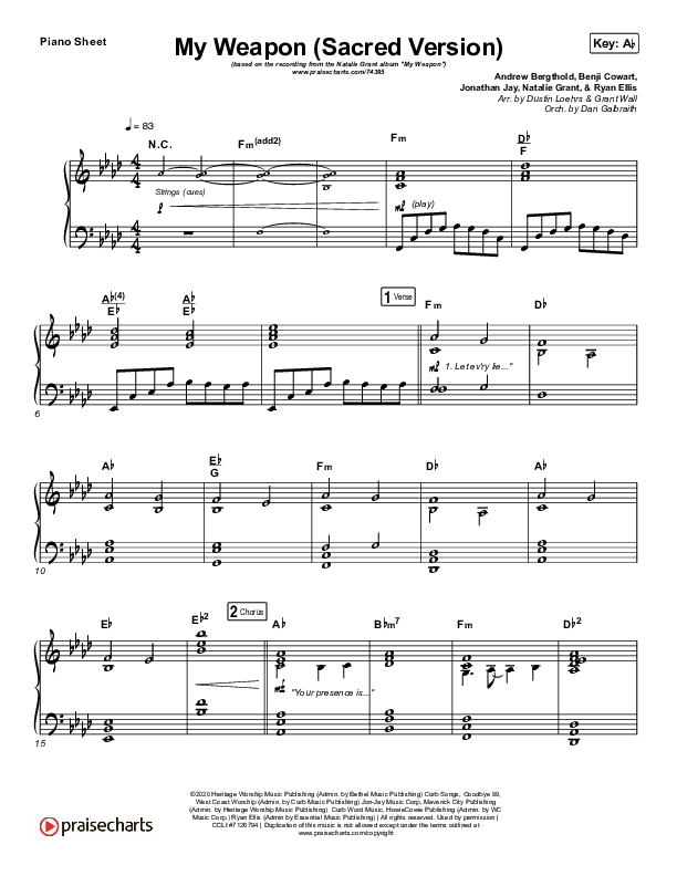 My Weapon (Sacred) Piano Sheet (Natalie Grant)