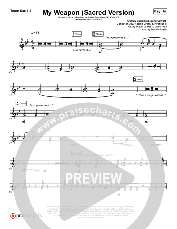 My Weapon (Sacred) Tenor Sax 1/2 (Natalie Grant)