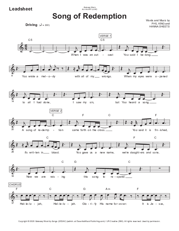 Song Of Redemption Lead Sheet (Phil King)