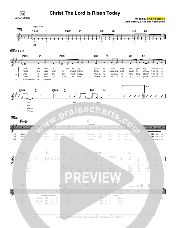 Christ The Lord Is Risen Today Lead Sheet (Simple Hymns / Chris Eaton)
