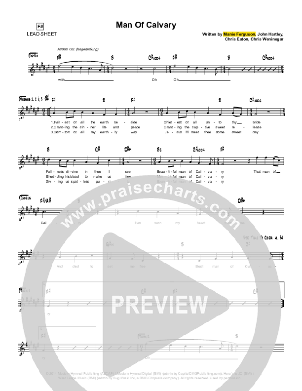 Man Of Calvary Lead Sheet (Simple Hymns / Chris Weninegar)