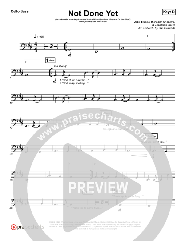Not Done Yet Cello/Bass (Vertical Worship)
