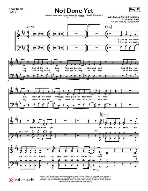 Not Done Yet Choir Sheet (SATB) (Vertical Worship)