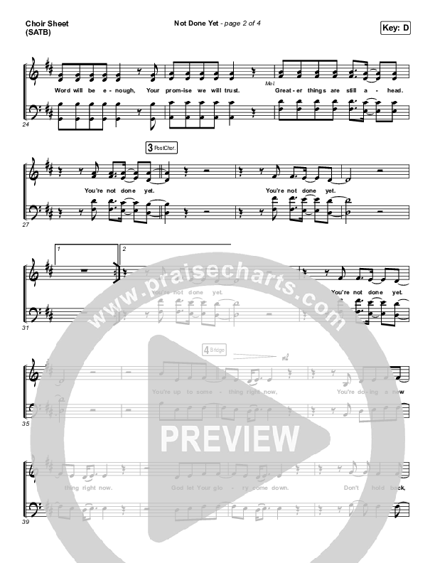 Not Done Yet Choir Sheet (SATB) (Vertical Worship)