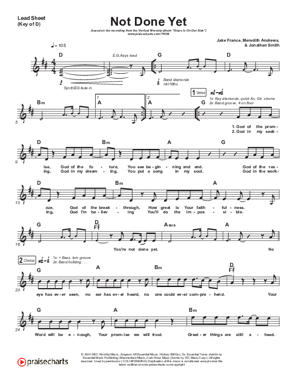Not Done Yet Lead Sheet (Melody) (Vertical Worship)