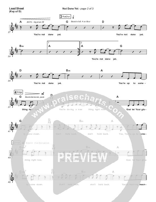 Not Done Yet Lead Sheet (Melody) (Vertical Worship)