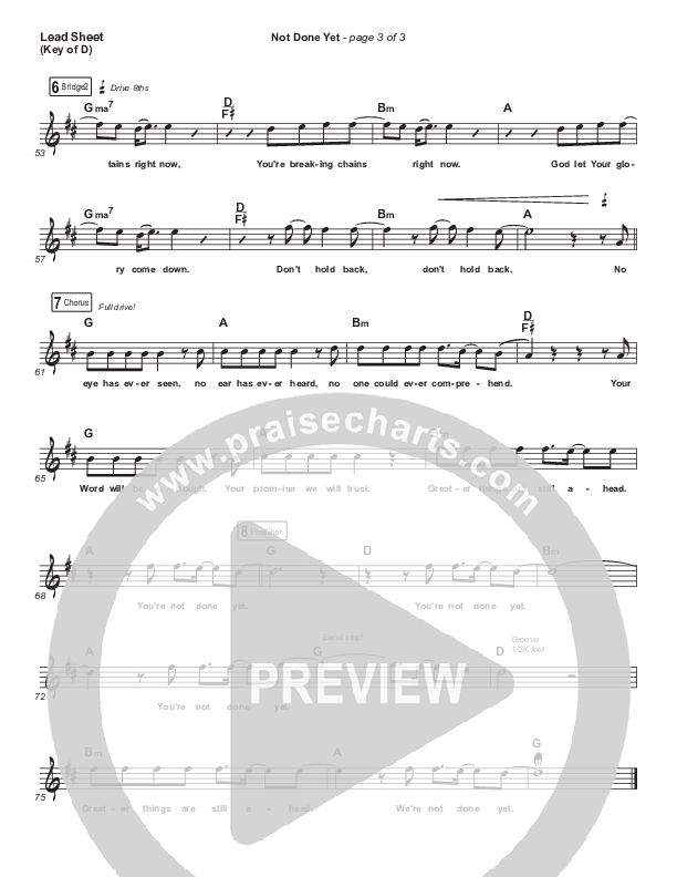 Not Done Yet Lead Sheet (Melody) (Vertical Worship)