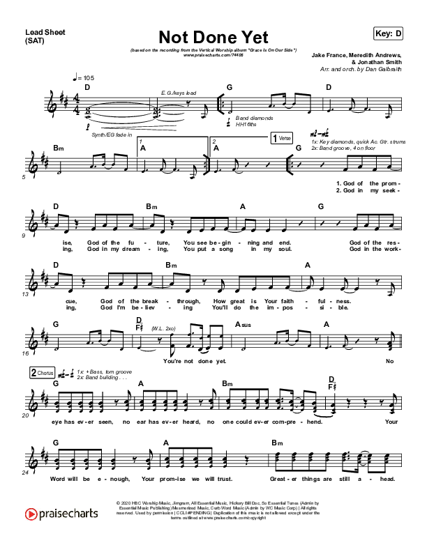 Not Done Yet Lead Sheet (SAT) (Vertical Worship)