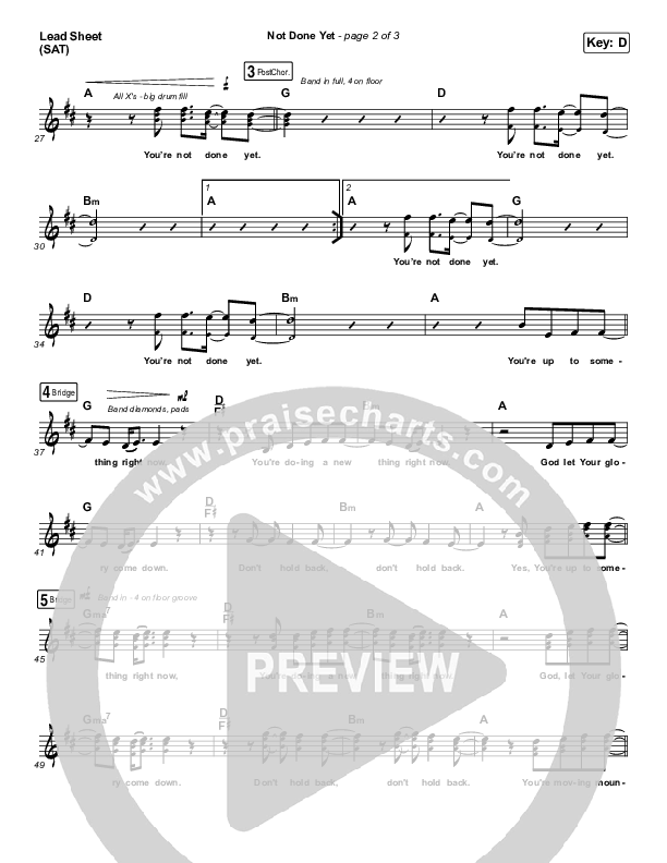 Not Done Yet Lead Sheet (SAT) (Vertical Worship)
