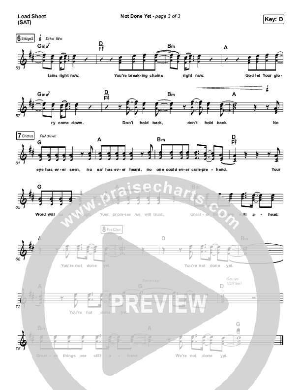 Not Done Yet Lead Sheet (SAT) (Vertical Worship)