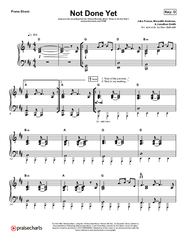 Not Done Yet Piano Sheet (Vertical Worship)
