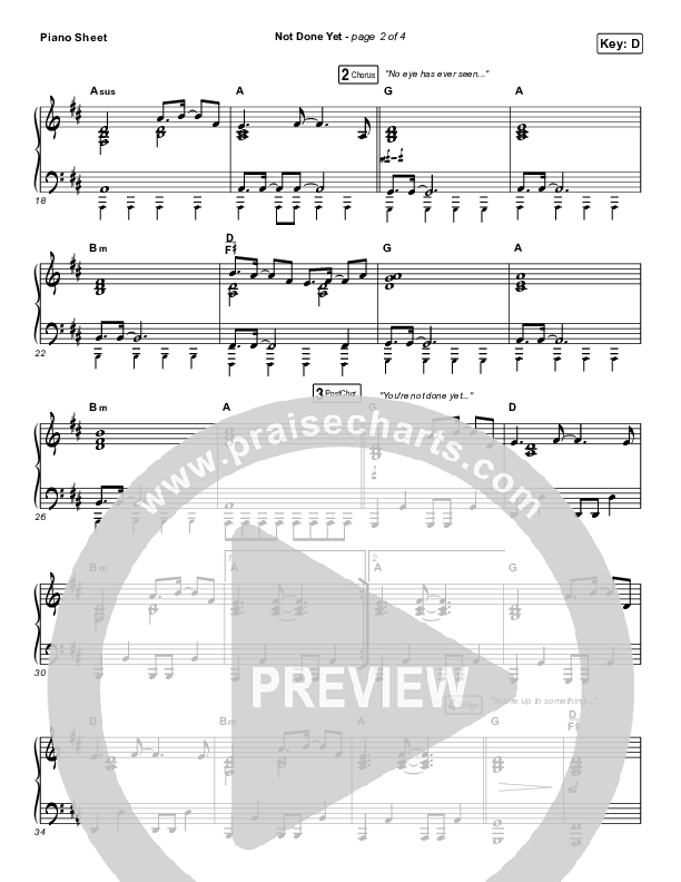 Not Done Yet Piano Sheet (Vertical Worship)