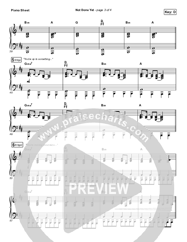 Not Done Yet Piano Sheet (Vertical Worship)