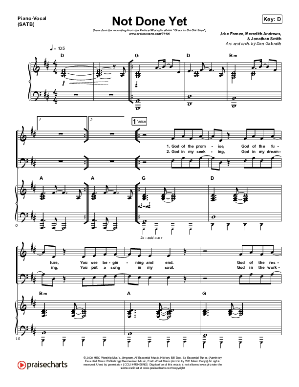 Not Done Yet Piano/Vocal (SATB) (Vertical Worship)