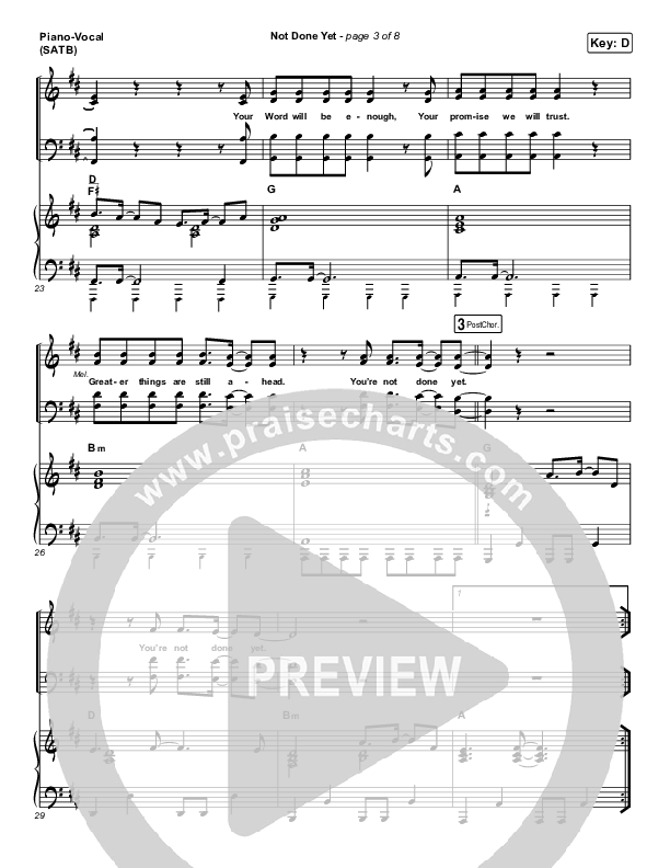 Not Done Yet Piano/Vocal (SATB) (Vertical Worship)