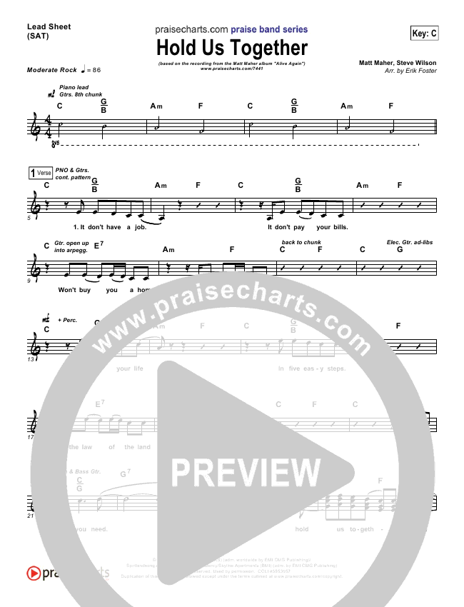 Hold Us Together Sheet Music PDF (Matt Maher) PraiseCharts