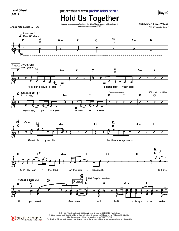 Hold Us Together Lead Sheet (SAT) (Matt Maher)