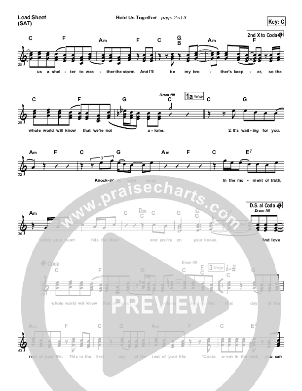 Hold Us Together Lead Sheet (SAT) (Matt Maher)