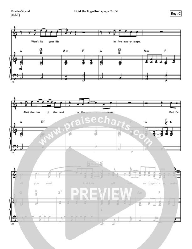 Hold Us Together Piano/Vocal (SAT) (Matt Maher)