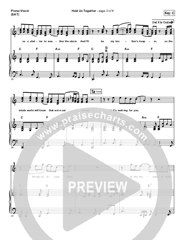 Hold Us Together Piano/Vocal (SAT) (Matt Maher)