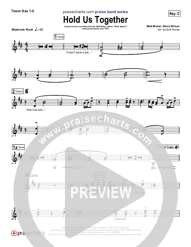 Hold Us Together Tenor Sax Sheet Music PDF (Matt Maher) PraiseCharts