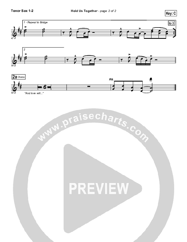 Hold Us Together Tenor Sax Sheet Music PDF (Matt Maher) PraiseCharts
