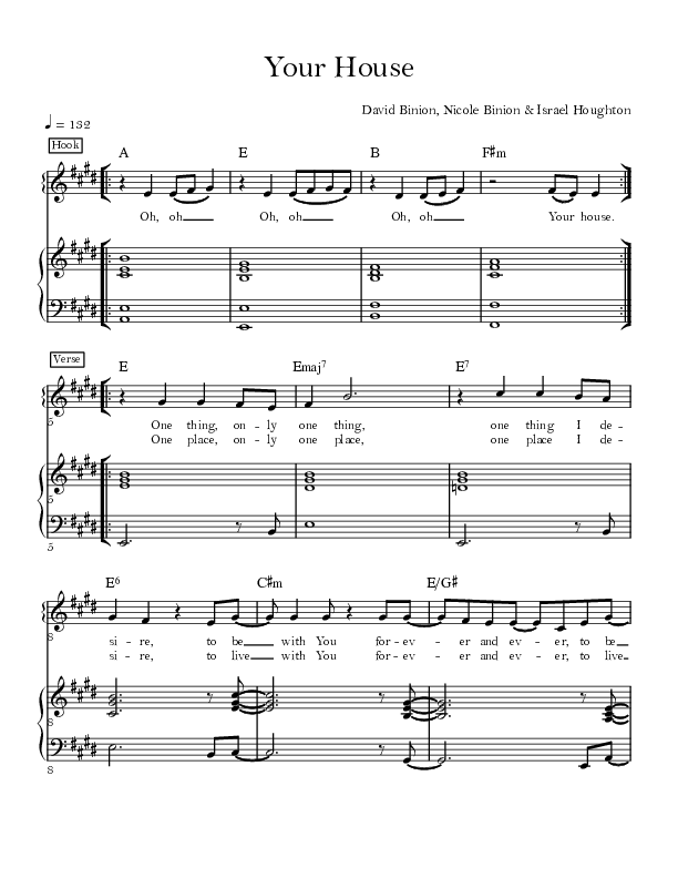 Your House Piano/Vocal (David & Nicole Binion)