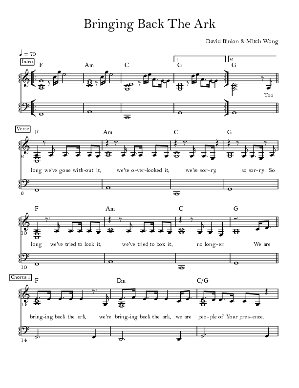 Bringing Back The Ark Lead Sheet (David & Nicole Binion / William McDowell)