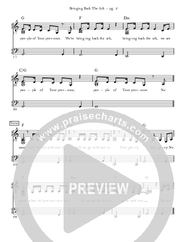 Bringing Back The Ark Lead Sheet (David & Nicole Binion / William McDowell)