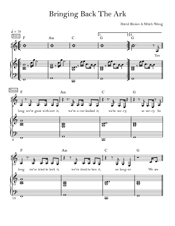 Bringing Back The Ark Piano/Vocal (David & Nicole Binion / William McDowell)