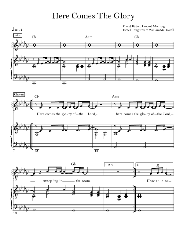 Here Comes The Glory Piano/Vocal (David & Nicole Binion / William McDowell)