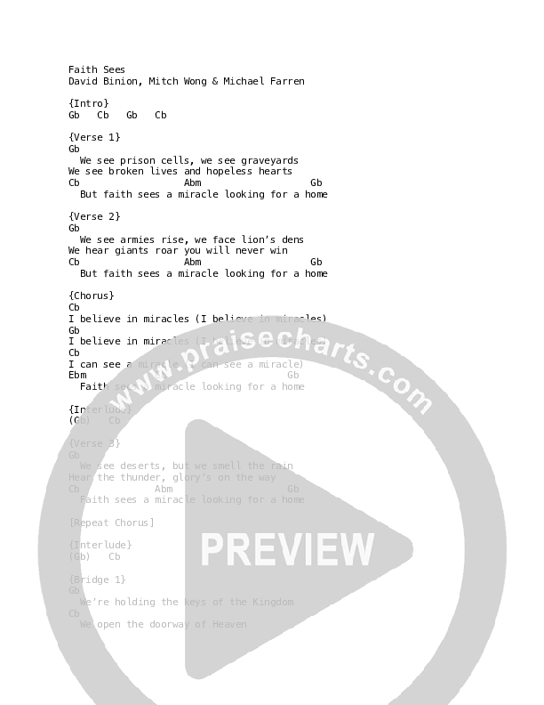 Faith Sees Chord Chart (David & Nicole Binion / Todd Dulaney)