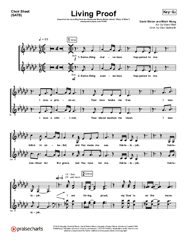 Living Proof Choir Sheet (SATB) (David & Nicole Binion / Steffany Gretzinger)