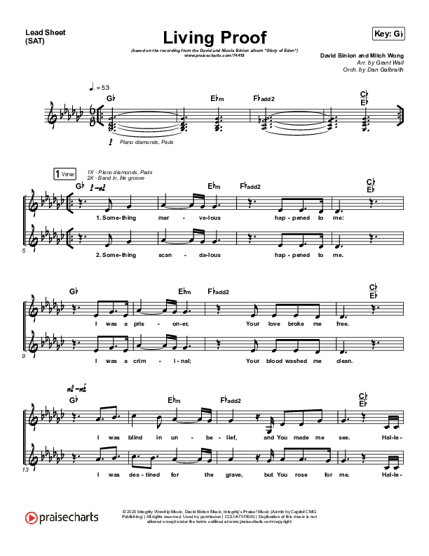 Living Proof Lead Sheet (SAT) (David & Nicole Binion / Steffany Gretzinger)