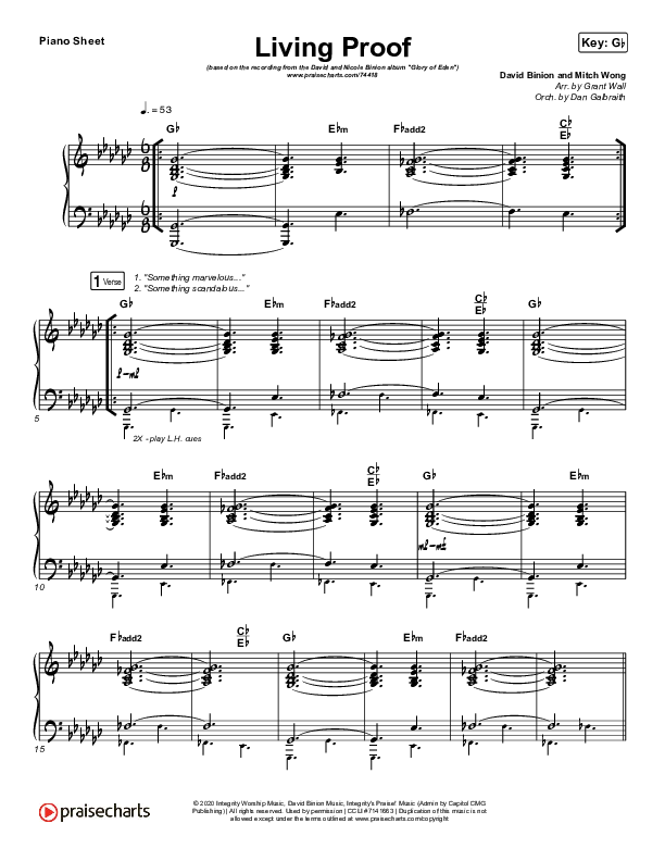Living Proof Piano Sheet (David & Nicole Binion / Steffany Gretzinger)