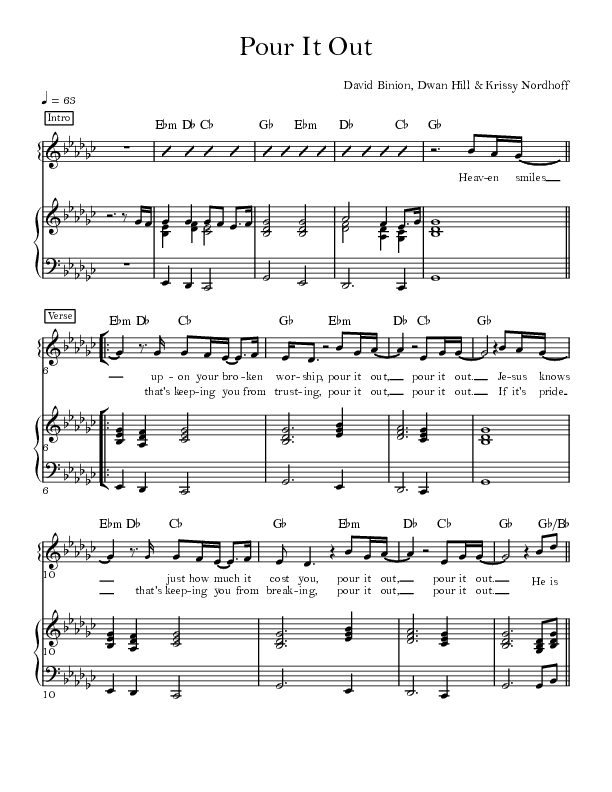 Pour It Out Piano/Vocal (David & Nicole Binion)