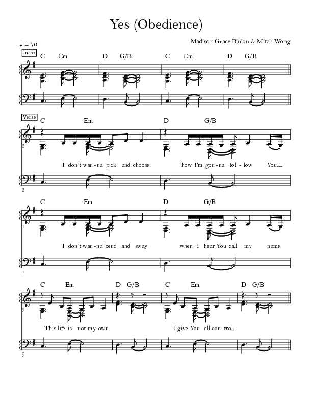 Yes (Obedience) Lead Sheet (David & Nicole Binion / MDSN)