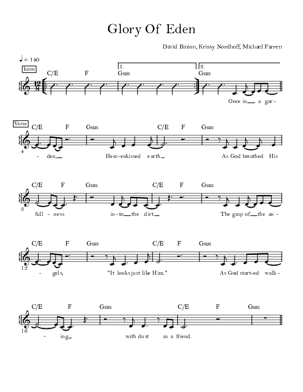 Glory Of Eden Lead Sheet (David & Nicole Binion)