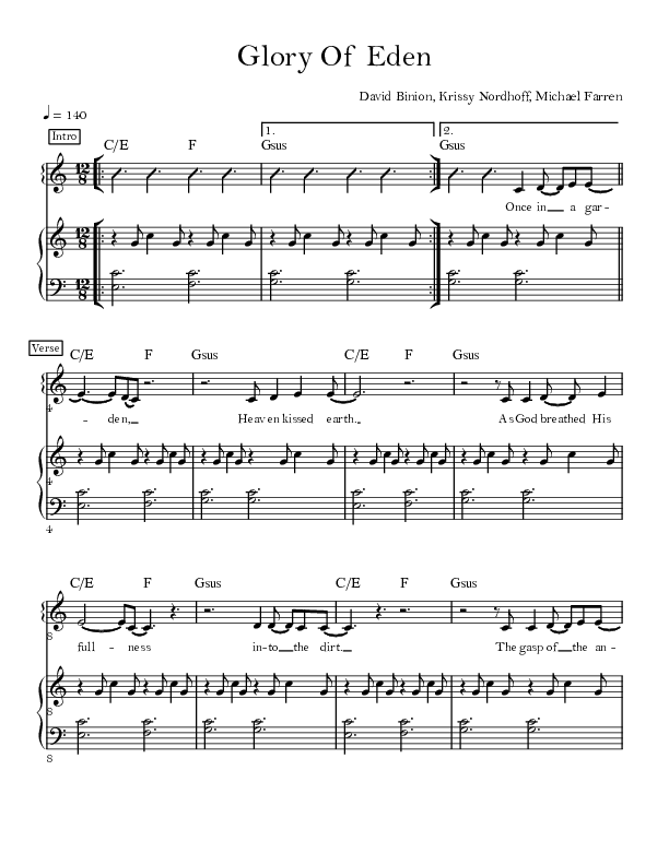 Glory Of Eden Piano/Vocal (David & Nicole Binion)