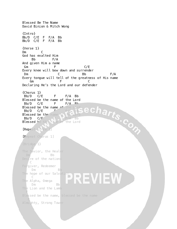 Blessed Be The Name Chord Chart (David & Nicole Binion)