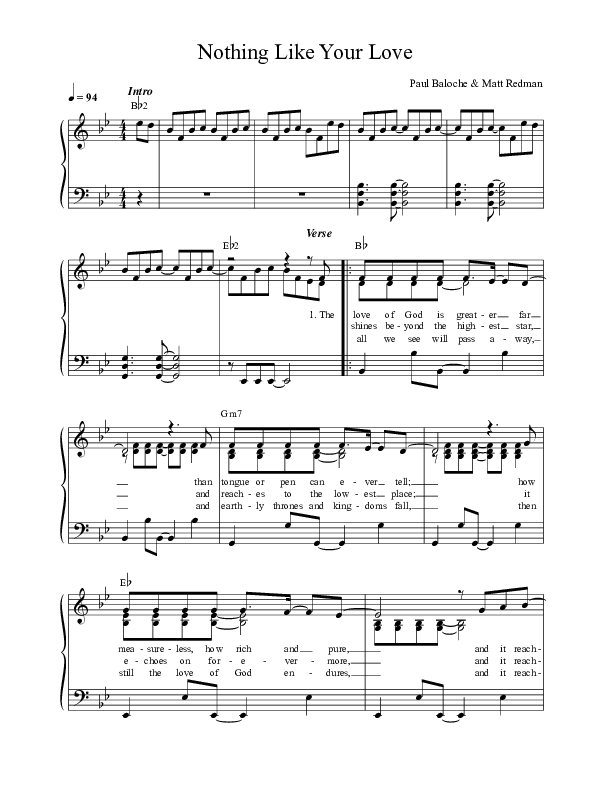Nothing Like Your Love Lead Sheet (Paul Baloche)