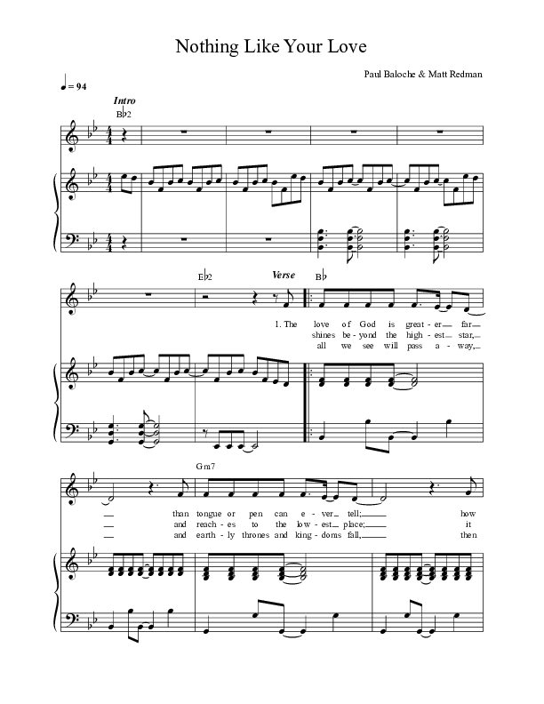 Nothing Like Your Love Lead & Piano (Paul Baloche)