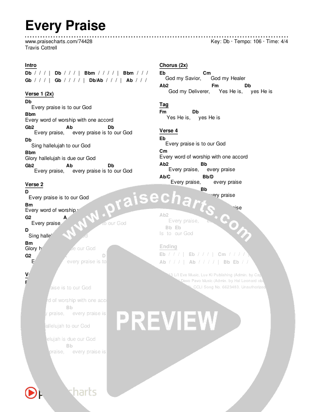 Goed doen nood Beven Every Praise Chords PDF (Travis Cottrell) - PraiseCharts
