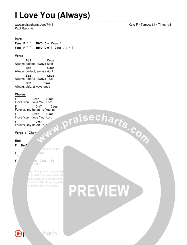 I Love You (Always) Chords & Lyrics (Paul Baloche)