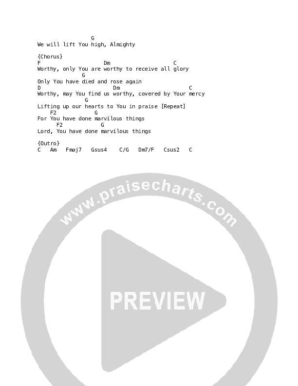 Marvelous Things Chords & Lyrics (Paul Baloche / Kari Jobe)