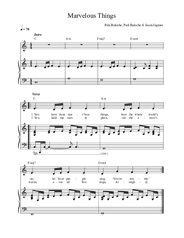 Marvelous Things Lead & Piano (Paul Baloche / Kari Jobe)