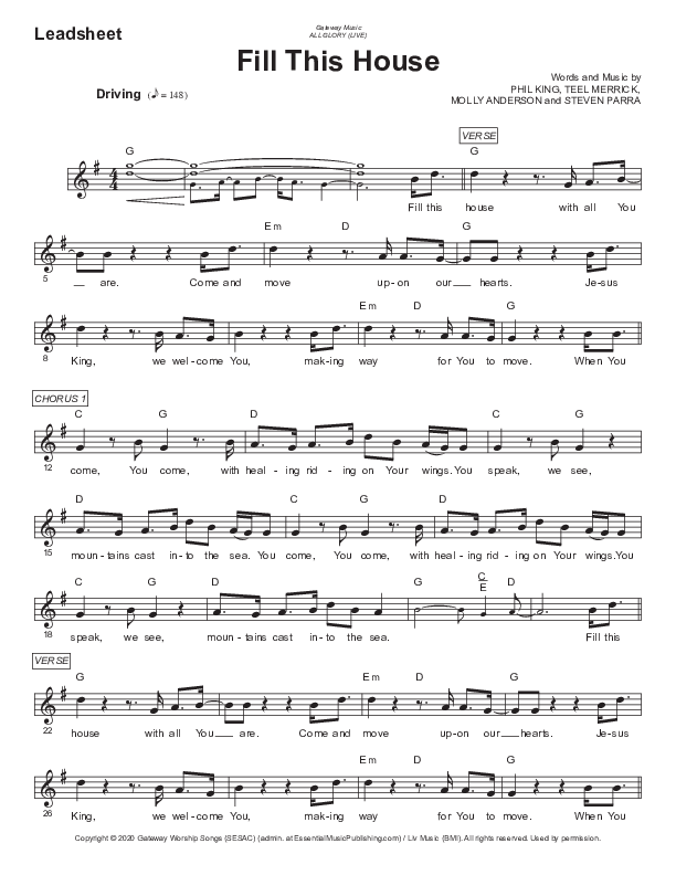 Fill This House Lead Sheet (Phil King)